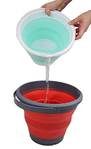 SAMMART 5.5L (1.4 Gallon) Collapsible Plastic Bucket - Foldable Round Tub - Portable Fishing Water Pail - Space Saving Outdoor Waterpot (Grey/Crimson (Set of 2)) - color: Grey/Crimson (Set of 2)