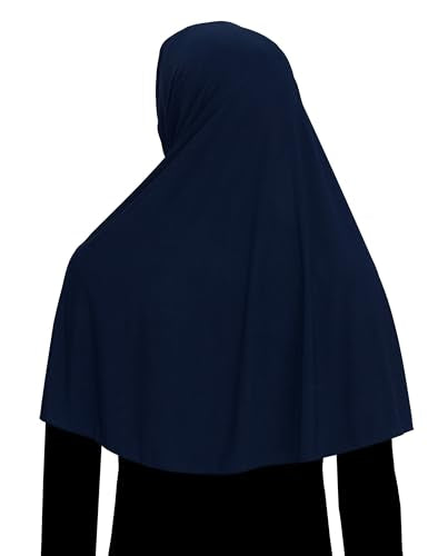 Women's Khimar Hijab Modest Muslim Cover Instant Elastane Elbow Length Easy Pull-on Islamic Headscarf - color: Navy Blue