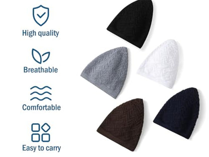5Pcs Men's Muslim Kufi Hat - Cotton Islam Prayer Cap, Muslim Crochet Hat, Islamic Gift for Ramadan