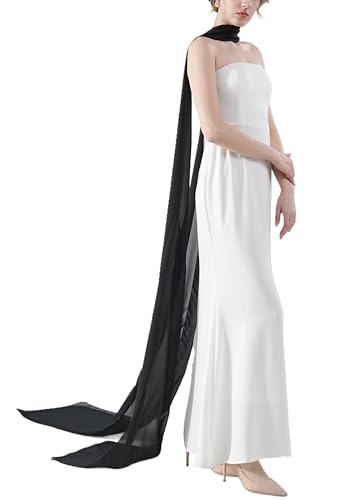 Women's 157 Inch Long Chiffon Neck Scarf Chiffon Veil Scarf Shawl Wrap for Wedding Bridal Evening Bridesmaid Dresses - color: Black