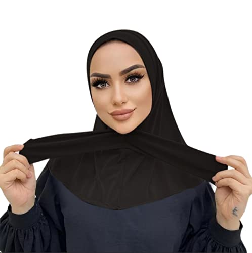 AIBEARTY Women Fashion Instant Muslim Turban Hijab with Snap Fastener Breathable Headscarf Bonnet Cap Turban Hat Shawl - color: Black