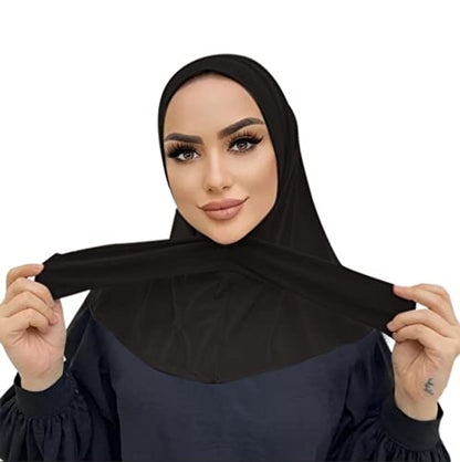 AIBEARTY Women Fashion Instant Muslim Turban Hijab with Snap Fastener Breathable Headscarf Bonnet Cap Turban Hat Shawl - color: Black