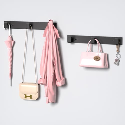 PMMASTO Wall Mounted Coat Hooks- Stainless Steel Rust-Resistant Bathroom Hangers for Towels/Hats/Coats, Heavy-Duty Wall Mount Hooks with Screws (Black 3 Hooks, 2-Pack) - color: Black, size: 3 "L" Hooks, 2PACK