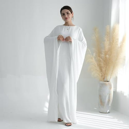 ODIZLI Abayas For Women Muslim Dubai Full Cover Kaftan Shirt Dress Batwing Sleeve Prayer Dress With Hijab - color: White + Hijab, size: One Size