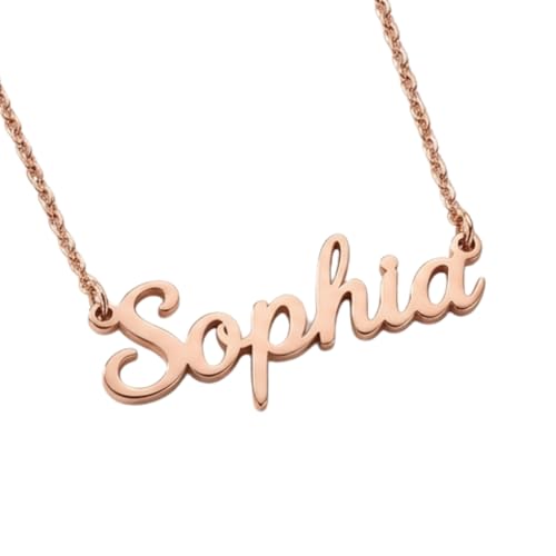 Personalized Rose Gold Name Necklace, Custom Rose Gold Nameplate for Her, Handmade Dainty Jewelry, Gift for Mom, Romantic Cursive Script Necklace