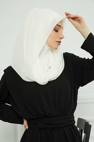Aisha's Design Pre-tied Cotton-Chiffon Scarf for Women Practical Veil Instant Scarf Hijab Stylish Design - color: Ivory