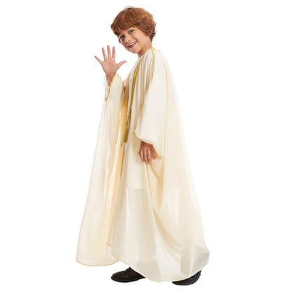 IWEMEK Kids Abaya Arabic Thobe for Boys Muslim Robes Islamic Prayer Clothes Embroidered Chiffon Kaftan Cardigan Dubai Thobe - color: Beige, size: 11-12 Years