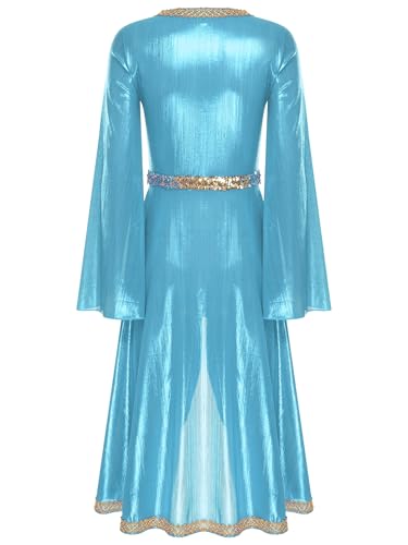 Women Muslim Abaya Dress Long Sleeve High Waist Embroidery Sparkly Caftan Islamic Evening Gown - color: Blue, size: Small