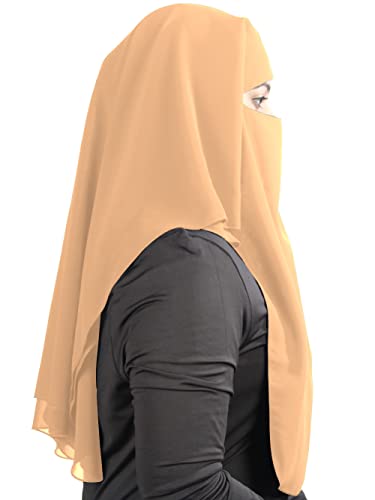 MyBatua 3 Layers Saudi Niqab In Breathable Georgette, Wholesale Price, 1pc Face Veil NQ-003 - color: Peach