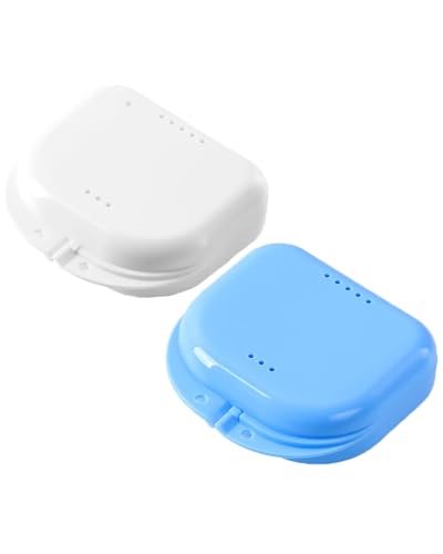 JMU 2 Pcs Retainer Case with Vent Holes, Orthodontic Storage Case | Blue and White, Dental Mouth Guard Holder, Travel Box for Aligner with Snap Lock - color: Blue/White
