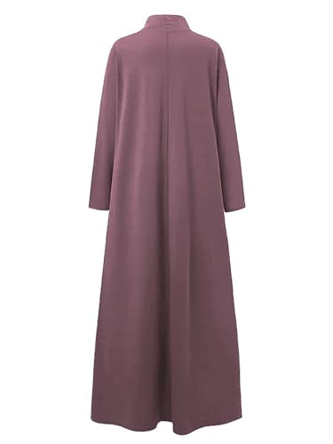 WSPLYSPJY Women Girls High Neck Long Sleeve Abaya Muslim Dress Solid Color Prayer Clothes Islamic Robe - color: Purple, size: Medium