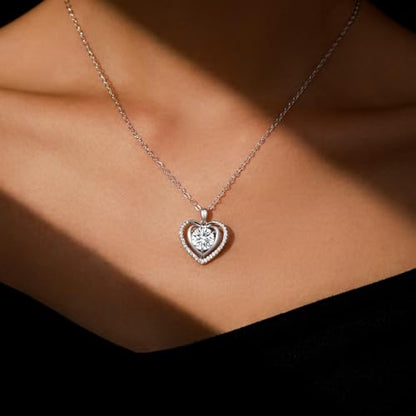 Heart Pendant Gold Necklace for Women Moissanite Lab-Created Gem I Love You Wedding Anniversary Birthday Christmas Valentine Engagements Mothers Day Jewelry for Wife Her Girlfriend Mom Daughter - color: Silver Heart-3CT