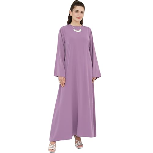 Abaya Dress for Muslim Women Light Smooth Back Zipper Prayer Robe Multiple Colors Flowing Maxi Abaya Dress with Belt - color: Dark Purple, size: Small