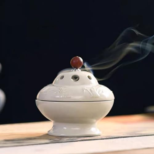 Ceramic Incense Burner | creamy white insence holder for Frankincense, Bakhoor, Charcoal, Stick, Powder, Cone, Coil, and Tower Incense