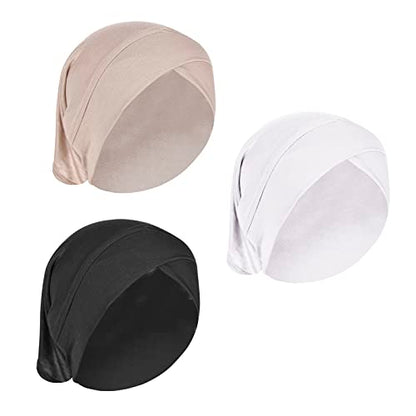 PURFUN 3 Pcs Muslim Inner Hijab Caps Women Solid Color Under Hijab Caps Stretchy Breathable Full Cover Undercap Tube Bonnet - color: White+black+beige