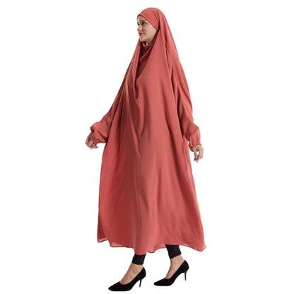 Lmdudan Muslim Women Islamic Full Cover Prayer Dress Long Sleeve Loose Abaya Hijab Outfit 2026 Ramadan Modest Prayer Clothes - color: Red, size: Medium