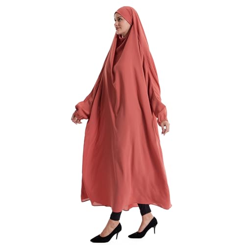 Lmdudan Muslim Women Islamic Full Cover Prayer Dress Long Sleeve Loose Abaya Hijab Outfit 2026 Ramadan Modest Prayer Clothes - color: Red, size: X-Large