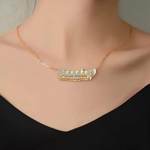 Custom Name Necklace Double Plated Name Necklace Personalized Name Plate Necklaces Name Necklaces for Women 18k Gold Plated Nameplate Pendant - color: Style 1545