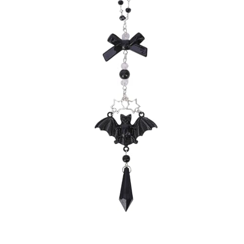 Black Crystal Car Rearview Mirror Charm - Y2K Gothic Bat Pendant Beaded Hanging Charms, Dark Fantasy Witch Halloween Cars Decor, Interior Ornament Gift for Women Men Driver - style: Bat