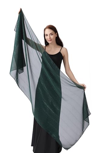 OurLore Chiffon Shawls Wraps for Women Sheer Glitter Scarf Sparkly Rhinestones Shoulder Sarong Cover Up Hijab for Wedding - color: Dark Green