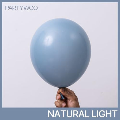 PartyWoo 더스티 블루 풍선 140피스 다양한 사이즈 팩 45.7cm(18인치), 30.5cm(12인치), 25.4cm(10인치), 12.7cm(5인치), 슬레이트 블루 보헤미안 뉴트럴 풍선 아치 키트, 베이비 샤워, 졸업 고양이 토네이도, 생일 파티 장식, 블루-F55 - color: 블루-f55
