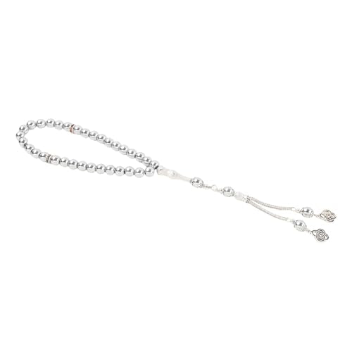 Islamic Prayer Beads 33 Beads Natural Shungite Stone Handmade Misbaha Tasbih for Dhikr, Quran, Misbaha, Muslim Gift Rosary - color: Silver