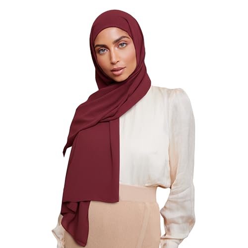 Premium Chiffon Hijab Scarf for Women Lightweight Non Slip Fashion Scarves - color: Burgundy, size: 1 Pack