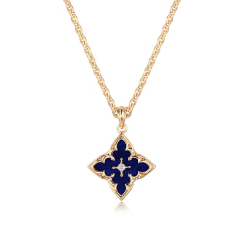 Gold Necklace for Women Charm Clover Pendant Gold Statement Necklaces - color: Blue-lapis