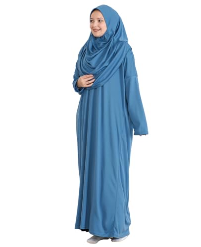 Prien Muslim Dress For Women With Hijab, Abaya, Instant Prayer Clothes Set, Islamic Wear, Dubai Kaftan Jilbab Burqa - color: Indigo, size: 3X-Large-6X-Large