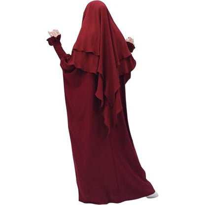Lenmipot Islamic Women Jilbab Abayas Muslim Abaya Dress for Women Middle East Kaftan Dubai Dress Eid Prayer Clothes - color: Wine