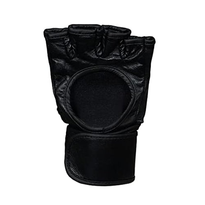 Flight MMA Fight Gloves, Leather Sparring Gloves for MMA & Grappling, Adjustable Wrist Band, Open Palms - color: Black, size: Large