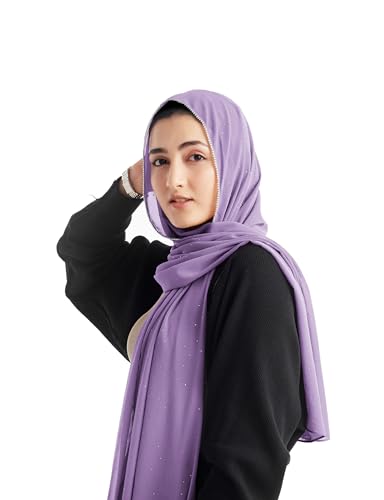 Hijab for Women Premium Chiffon Hijab Rhinestone Hijab Scraf for Women Muslim - color: Light Lavender