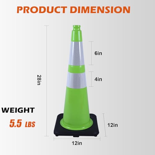 8 Pack 28 Inch Green PVC Traffic Cones Black Base Stable Flexible, Road Safety Construction Zone Crowd Control Safety Cones Outdoor Use (8, Green, 28 Inch) - color: Green, size: 28 Inch