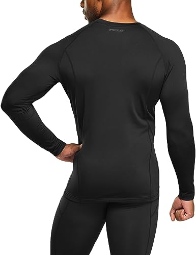 TSLA Men's Thermal Long Sleeve Compression Shirts, Athletic Base Layer Top, Winter Gear Running T-Shirt - color: Heatlock Round Neck Black, size: X-Large