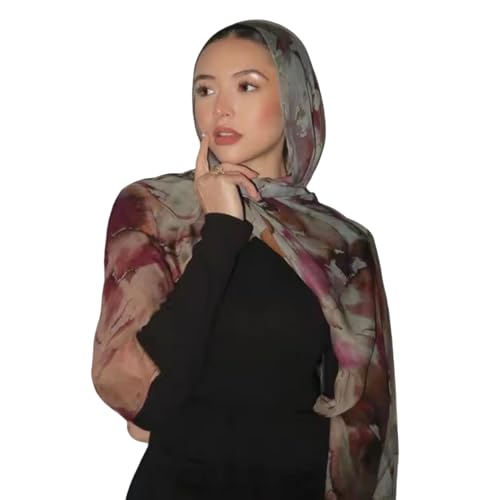 ZGMYC Watercolour Floral Printed Hijab Scarf for Women Soft Modal Cotton Instant Hijab Head Wraps Shawls Long Scarves - color: Color 1