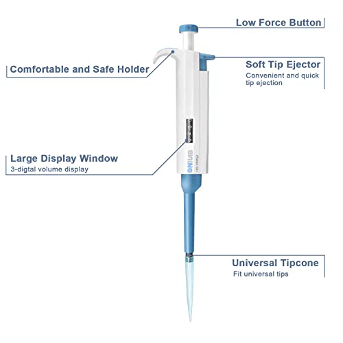 ONiLAB Lab Micropipette, Single Channel Adjustable Pipettor, 10-100ul | Manual Micropipette, High Precision Design, Accurate Liquid Transfer, Ergonomic Design - style: 10-100ul
