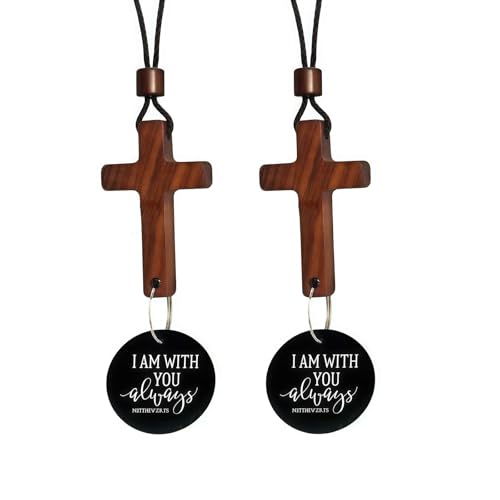2 Pack Cross for Car Mirror Hanging, Christian Car Accessories Gifts for Men Women, Daily Bible Verse Cross Charm, Rear View Mirror Accessories with I Am with You Always Medallion - color: Black, size: 2 Pack