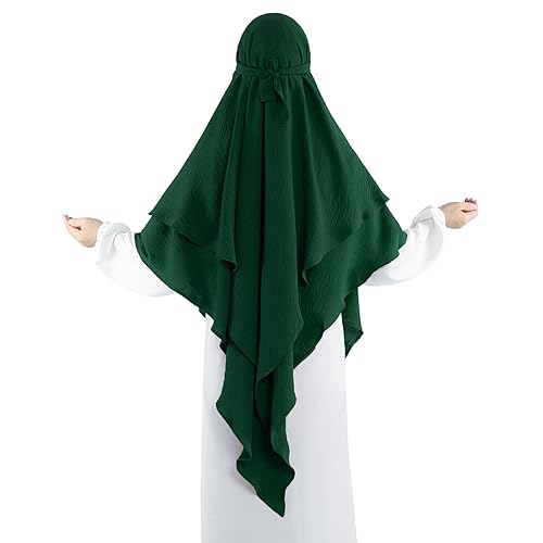 Khalat Muslim Prayer Hijab - 2 Layers Soft Breathable Islamic Dubai Women's Instant Long Hijab - color: Dark Green