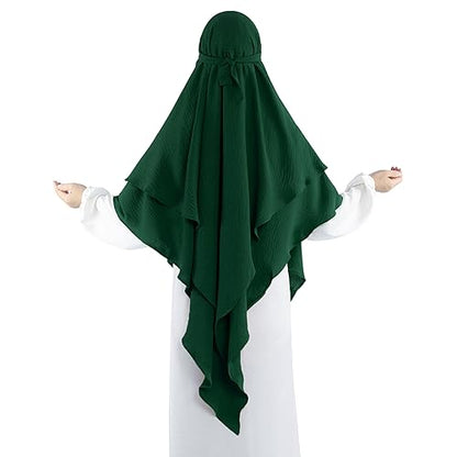 Khalat Muslim Prayer Hijab - 2 Layers Soft Breathable Islamic Dubai Women's Instant Long Hijab - color: Dark Green