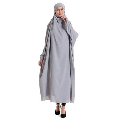 Lmdudan Muslim Women Islamic Full Cover Prayer Dress Long Sleeve Loose Abaya Hijab Outfit 2026 Ramadan Modest Prayer Clothes - color: Gray, size: Medium