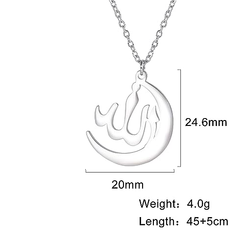 VASSAGO Allah Necklace for Women Stainless Steel Islamic Muslim Pendant Islam Eid Gift Religious Charm Jewelry - color: silver allah crescent moon necklace