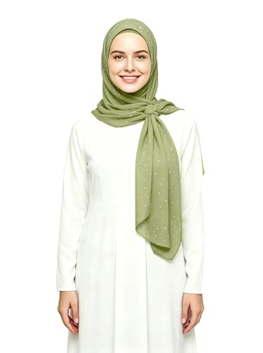 Lina & Lily Sparkle Shimmer Gold Glitter Women's Chiffon Hijab Head Scarf Shawl Wrap Lightweight - color: Light Olive