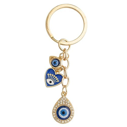 Blue Evil Eye Keychain Hamsa Hand Protection Keyring Good Luck Amulet for Purse Keys,Spiritual Gift for Women Men - color: Gold-3