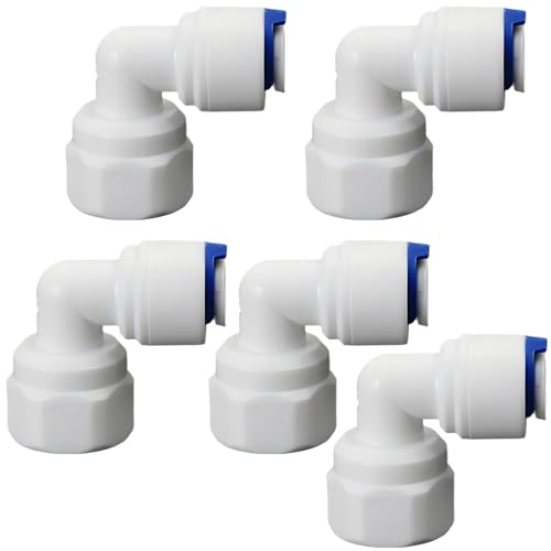1/4"F to 1/4" Tube Elbow Push-Fit Adapter, 5 Pcs | Quick-connect adapter for RO reverse osmosis water filter systems, beverage dispensers & water purifiers. - size: 1/4"FPT to 1/4" QC Elbow Adapter