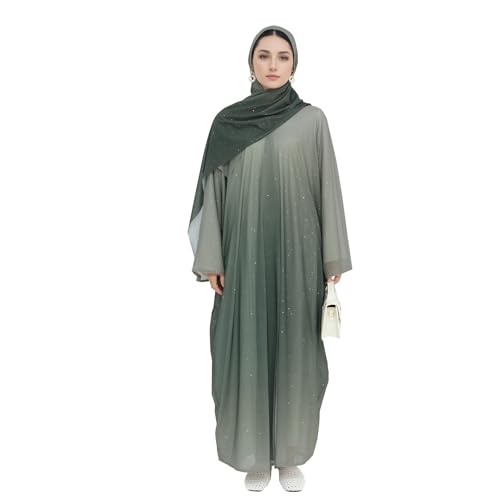 Muslim Women Abaya Gradient Flash Cardigan Sequin Robe with Hijab | Gradient Color, Flash Sequin, Scarf Hijab - color: 아미 그린., size: M