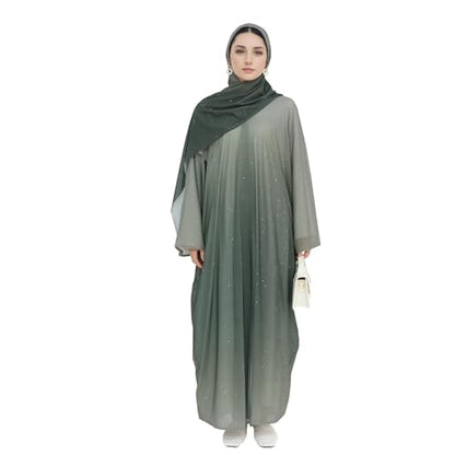 Muslim Women Abaya Gradient Flash Cardigan Sequin Robe with Hijab | Gradient Color, Flash Sequin, Scarf Hijab - color: 아미 그린., size: M