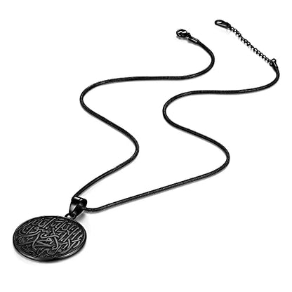 Hipunk Men Islamic Pendant Necklace - Muslim Allah Necklace Allah Necklace Mens Muslim Islam Pendant 316L Stainless Steel Islamic Arabic Gift Black Gun/18K Gold Plated Islam Jewelry SP0049 - color: black
