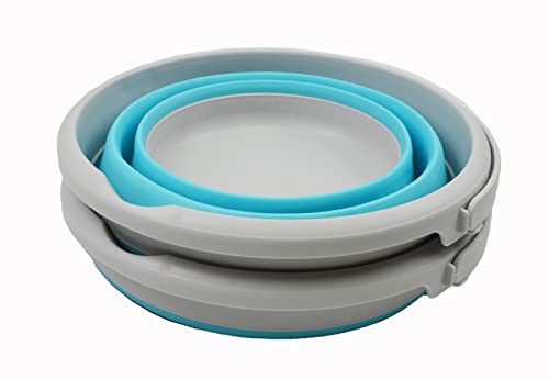 SAMMART 5.5L (1.4 Gallon) Collapsible Plastic Bucket - Foldable Round Tub - Portable Fishing Water Pail - Space Saving Outdoor Waterpot (Grey/Cyanine (Set of 2)) - color: Grey/Cyanine (Set of 2)