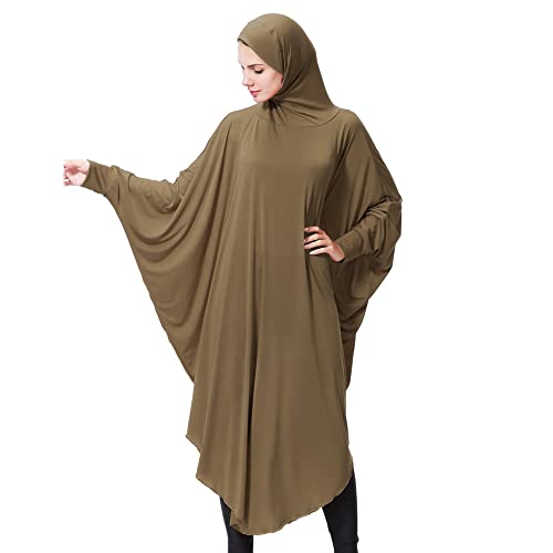 khalat Women's One-Piece Muslim Abaya Dress Large Overhead Prayer Ramadan Long Hijab Dress - color: Camel, size: X-Large