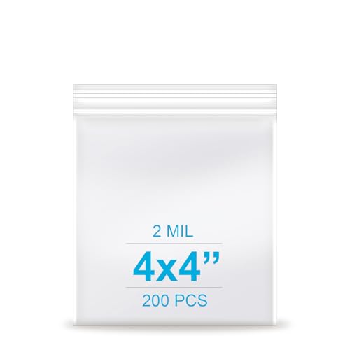 4''x 4'', (Pack of 200) 2 mil Thick Clear Plastic Reclosable Zip Poly Bags with Resealable Lock Seal Zipper, Clear Small Zip Bag, Jewelry, Candy Bags, Storage, Packaging & Shipping… - size: 4" x 4"